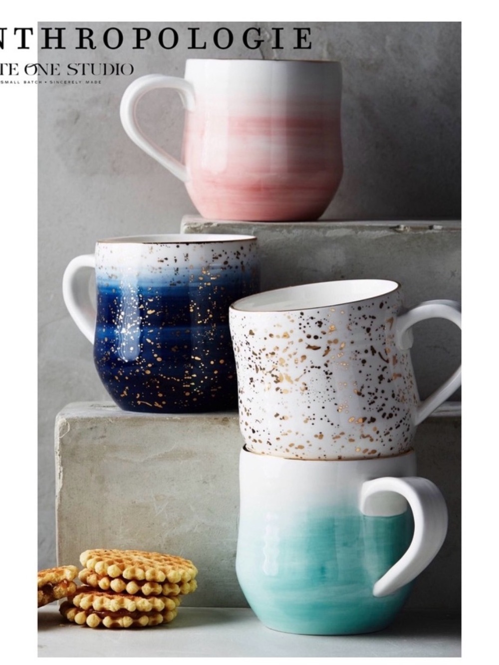 Anthropologie Speckled Ombre Ceramic Mug -  Aqua (set of 6)